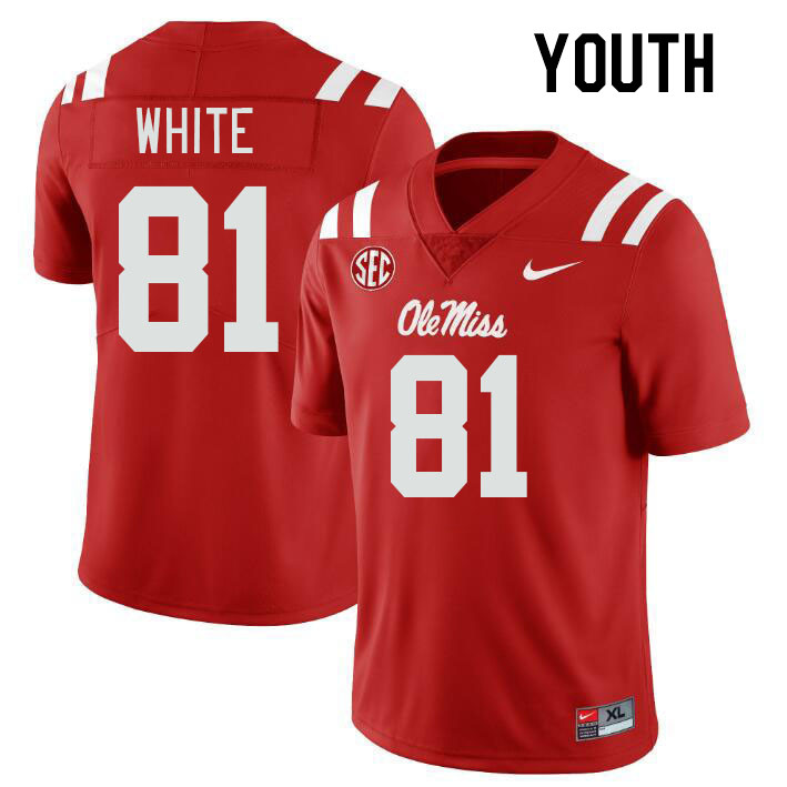 Youth #81 Noreel White Ole Miss Rebels College Football Jerseys Stitched-Red